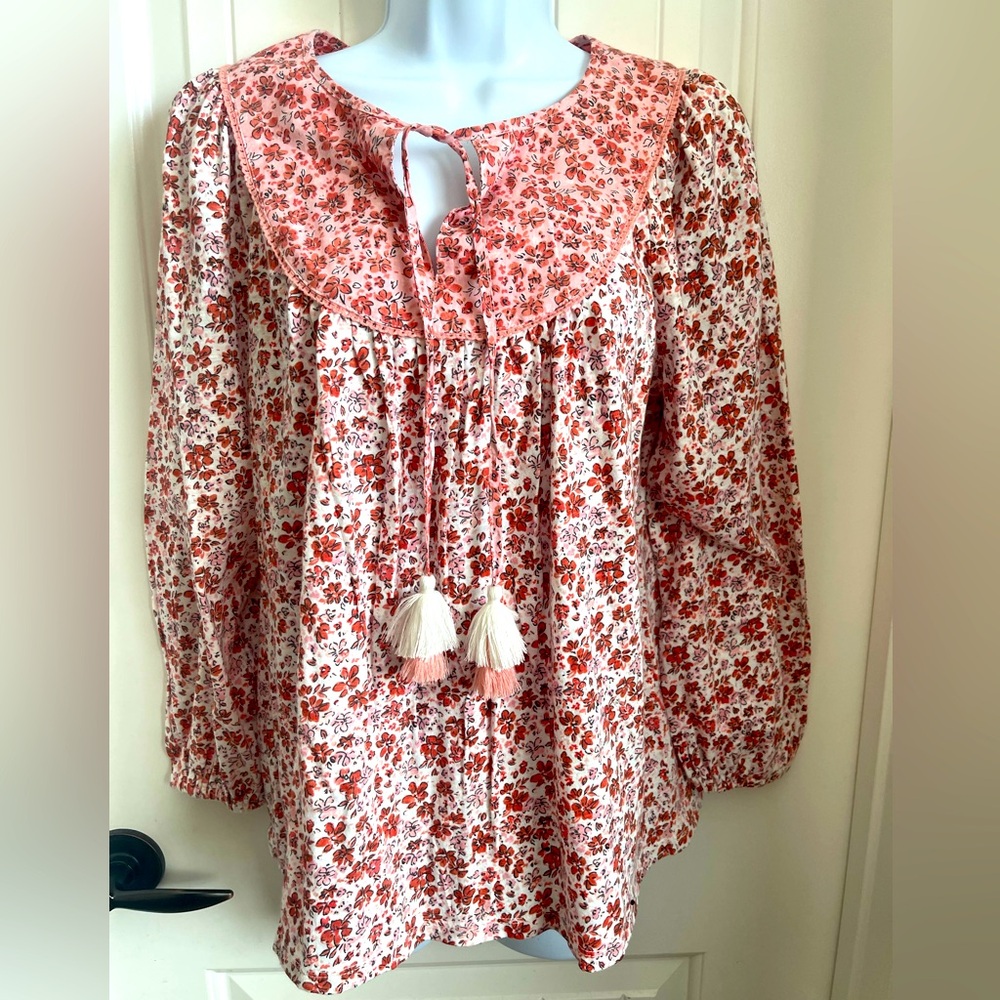 Style & Co Women’s Cotton Embroidered Cotton Peasant Blouse w/ Tassels, Size M